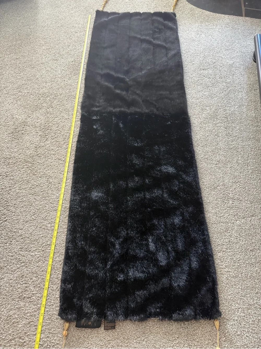 Vintage Black Faux Fur Evening stole  with Gold Brocade Lining.Iman 68”x 21”